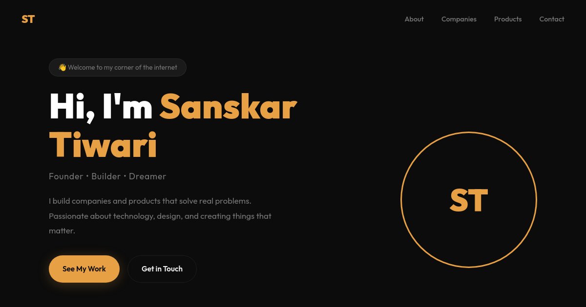 Preview of Create me a portfolio website. My name is Sanskar Tiwari. I'm a founder, and I w