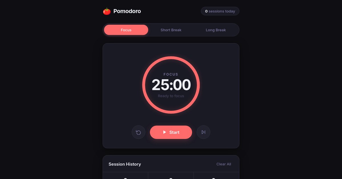 Preview of A pomodoro focus timer with start, pause, reset and a session counter, clean mod