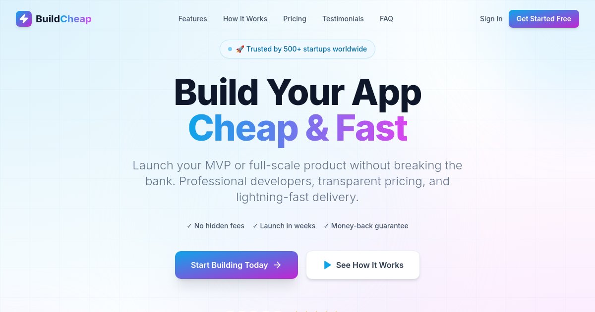 Preview of build this application https://www.buildcheap.app/ same similar clone